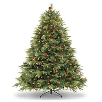 180cm (6ft) Pre-Lit Artificial Christmas Tree: Lifelike PE/PVC pine needles, 400 warm LED lights, pine cones & red berries. Sturdy metal stand, ideal for home/party holiday decor. Reusable, no needle cleanup. Shop this festive 180cm Xmas tree for cozy Chr