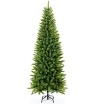 220cm Artificial Christmas Tree Lush PVC Branches, Sturdy Metal Stand. Easy-assemble hinged design, dense realistic foliage, needle-free. Durable indoor holiday decor for cozy Christmas ambiance. Perfect for festive home styling.