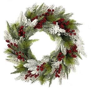 Cheap High Quality Artificial 24 Inches PE Pine Needle Flocked Snow Christmas Wreath