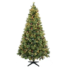 230cm (7.5ft) Pre-Lit Artificial Christmas Tree: 1547 PVC/PE/pine needle tips, 550 LEDs, 130cm diameter, pine cones/berries. Custom height, GuangDong origin, samples 3-7 days. Perfect for home/party holiday decor—reusable, festive Xmas tree.