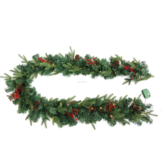 8FT 150 Tips Artificial Green Christmas Garland With 40 Warm Led Lights for Home Using