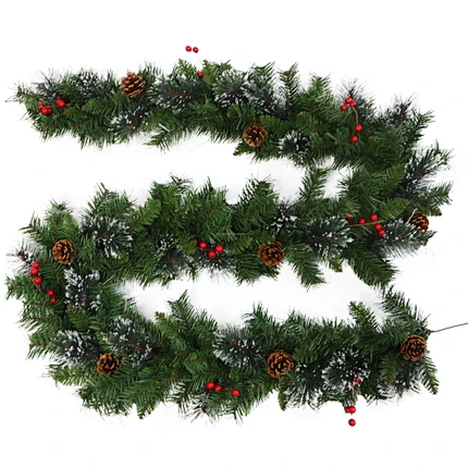 Luxury Inside Decorations 270 cm PVC Pine Needle Mixed Christmas Garland with Snow for Stairs