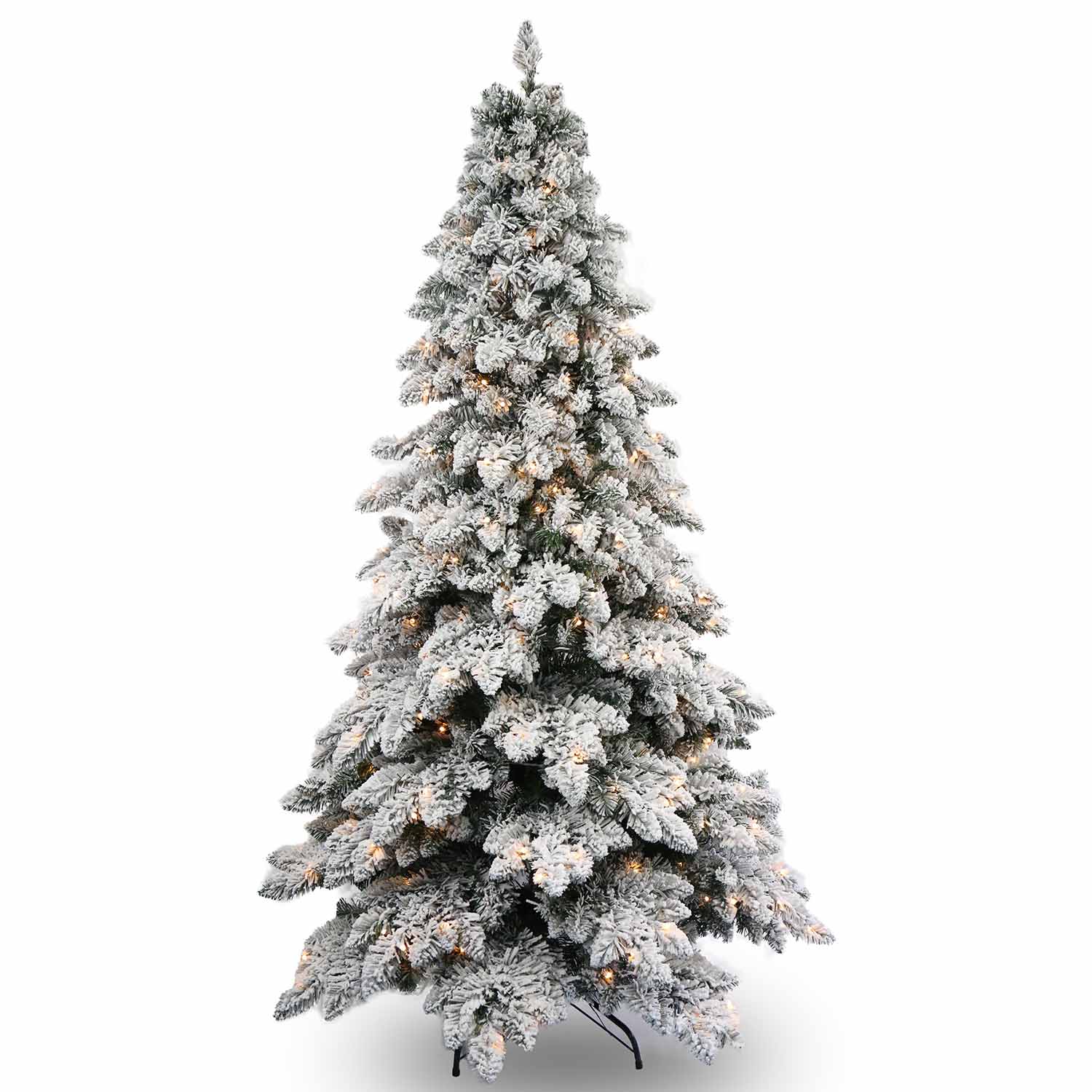 Vorbeleuchteter, beflockter Weihnachtsbaum mit warmen LED-Lichtern, verschneite künstliche Kiefer für die Weihnachtsdekoration im Innenbereich, festlicher Weihnachtsbaum mit realistischen mattierten Zweigen
