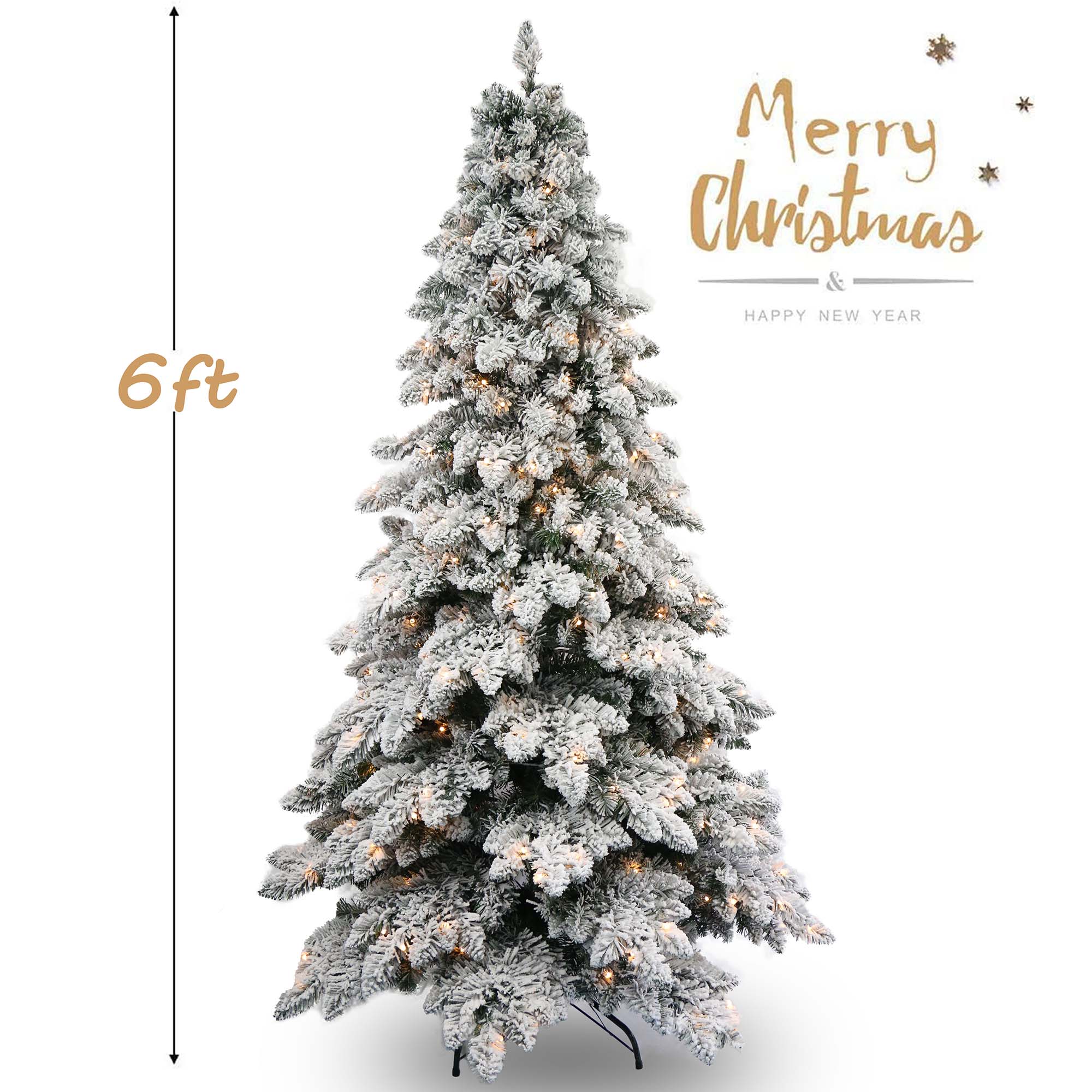 Vorbeleuchteter, beflockter Weihnachtsbaum mit warmen LED-Lichtern, verschneite künstliche Kiefer für die Weihnachtsdekoration im Innenbereich, festlicher Weihnachtsbaum mit realistischen mattierten Zweigen