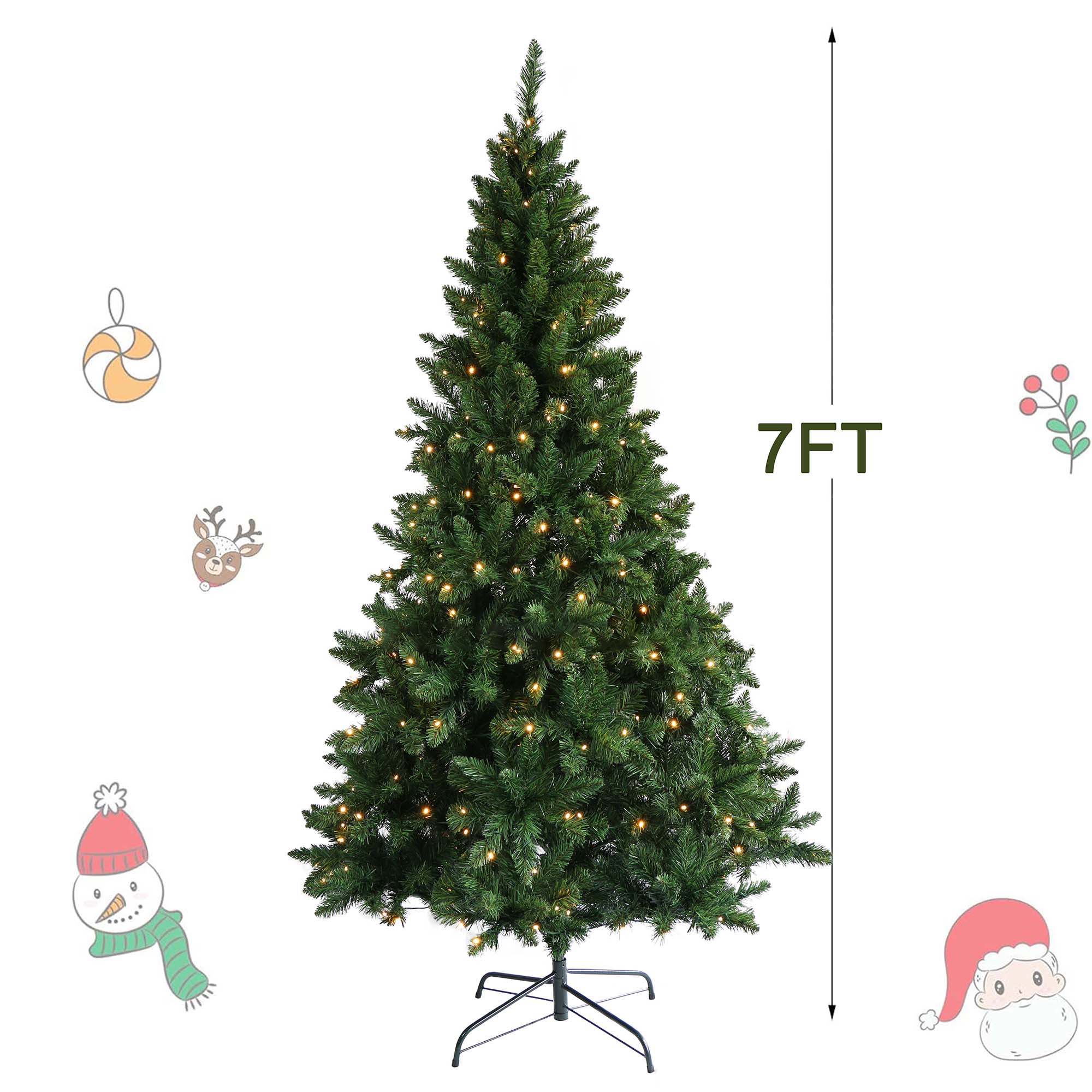 Buy 7ft Pre-lit Artificial Christmas Tree with Warm White LED Lights. Realistic Green Fir, Easy Assembly, Sturdy Metal Stand. Perfect Holiday Decor.