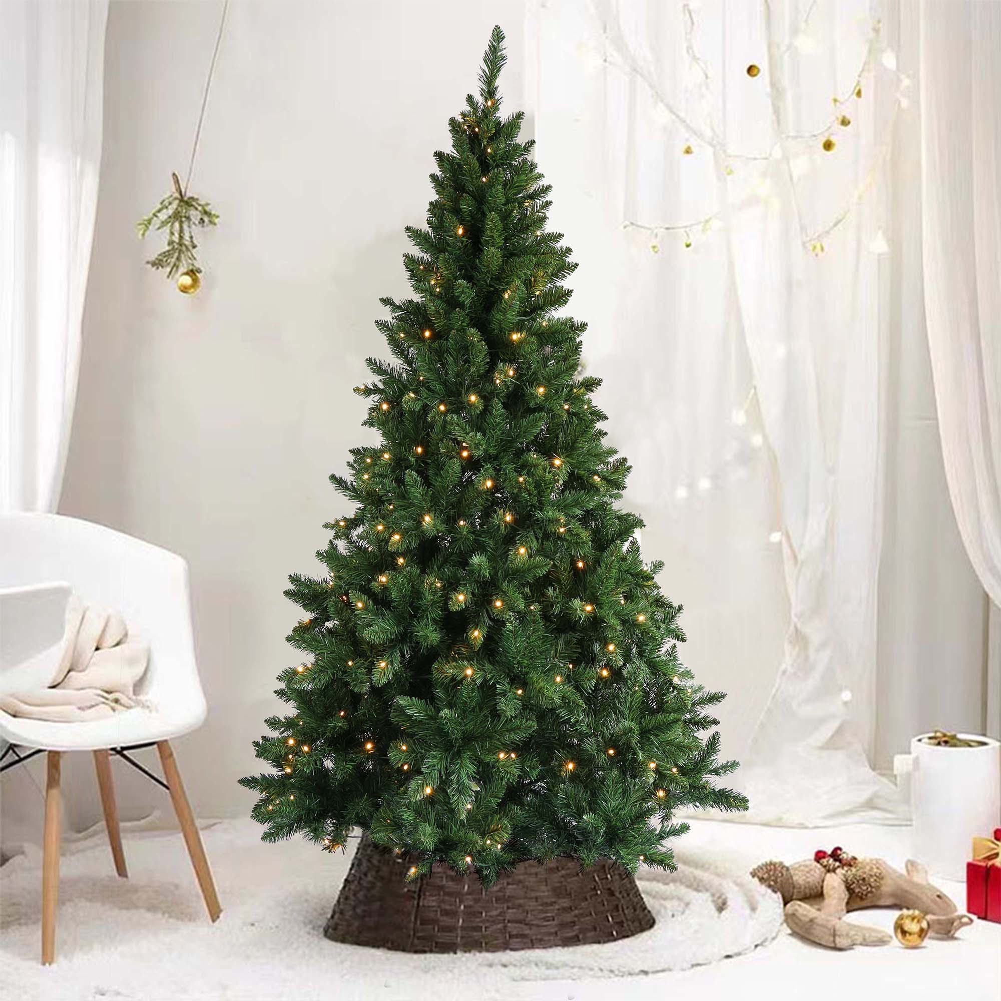 Buy 7ft Pre-lit Artificial Christmas Tree with Warm White LED Lights. Realistic Green Fir, Easy Assembly, Sturdy Metal Stand. Perfect Holiday Decor.