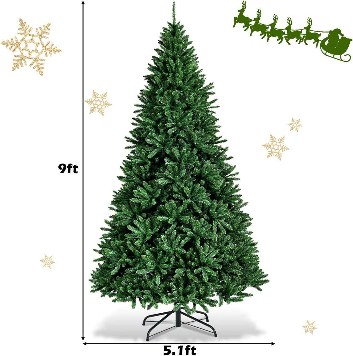 270 cm großer künstlicher Weihnachtsbaum, PVC, grüne Weihnachtsdekoration mit Metallständer. Ideal für Weihnachtsfeiern, Zuhause, Schlafzimmerdekoration. Aufklappbare Struktur, volle Äste, langlebig und wiederverwendbar. Perfekte festliche Innendekoration.
