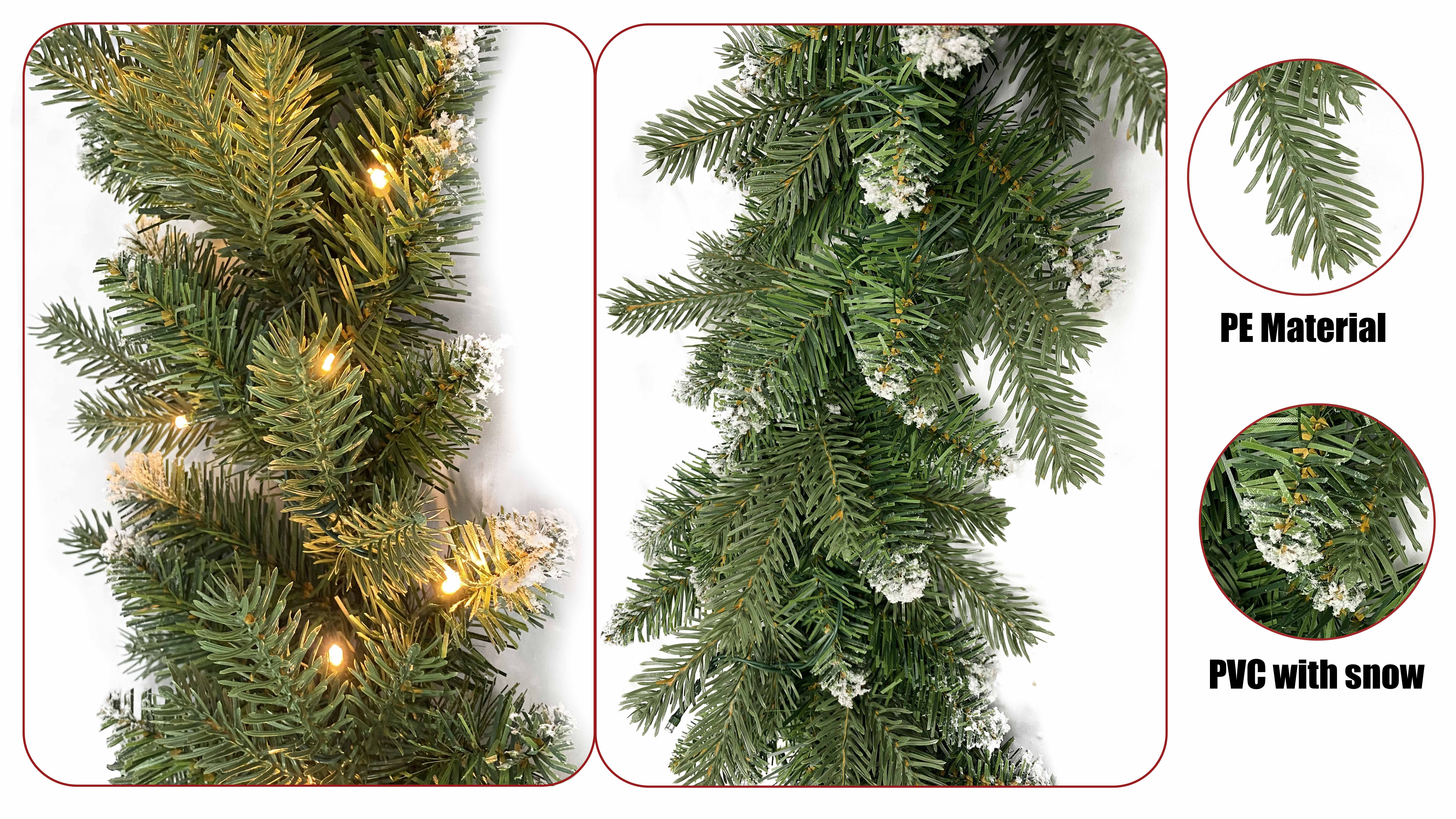 LED-beleuchtete Weihnachtsgirlande, PE+PVC-Konstruktion, umweltfreundlich und animiert. Innen-/Außenbereich, grün, anpassbares Logo. Mindestbestellmenge 300 Stück, Versand von Yantian. Perfekt für Weihnachtsdekorationen mit langlebigem, festlichem Design.
