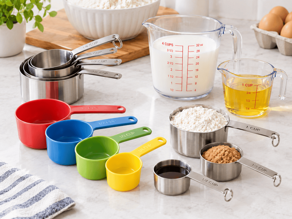 Measuring cups in different sizes for cooking and baking