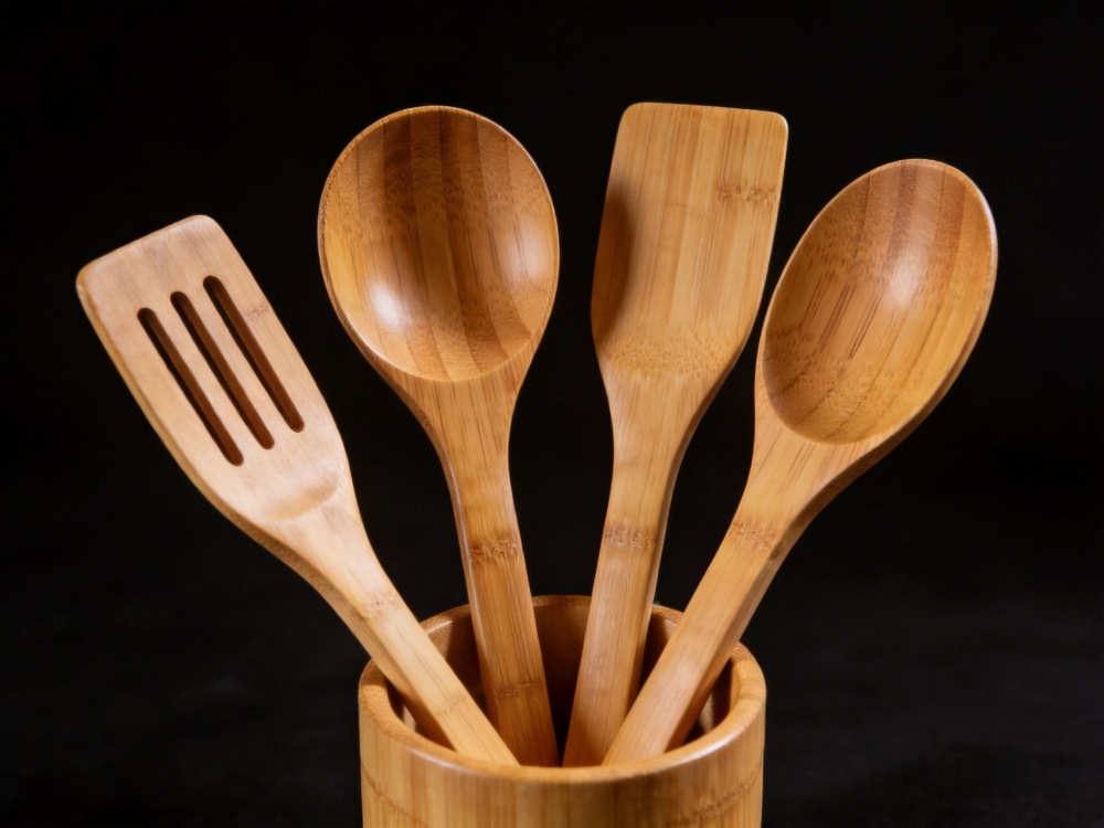 Premium bamboo cooking utensil set with smooth polished finish
