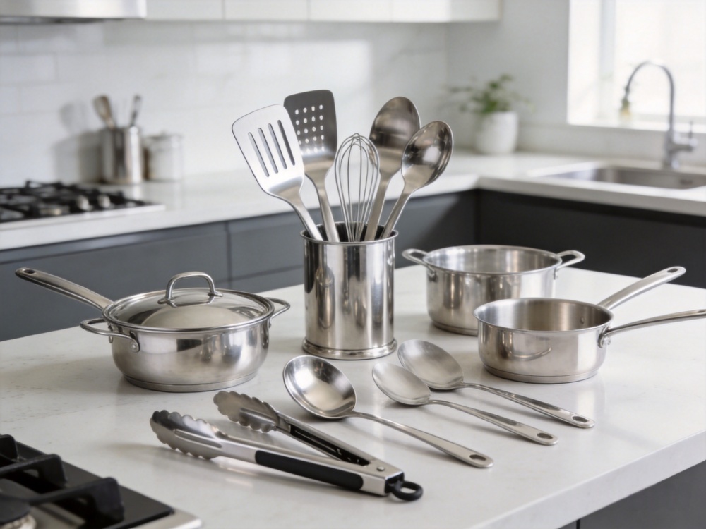 Stainless steel kitchen utensil set hero image