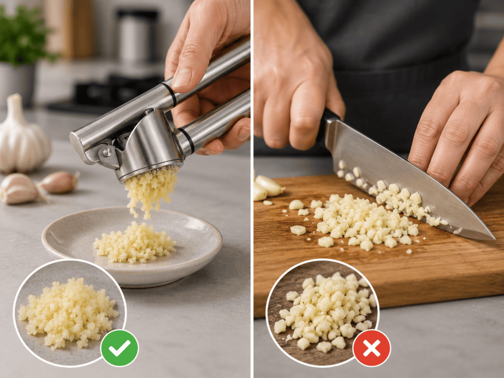 garlic press vs chopping garlic with knife