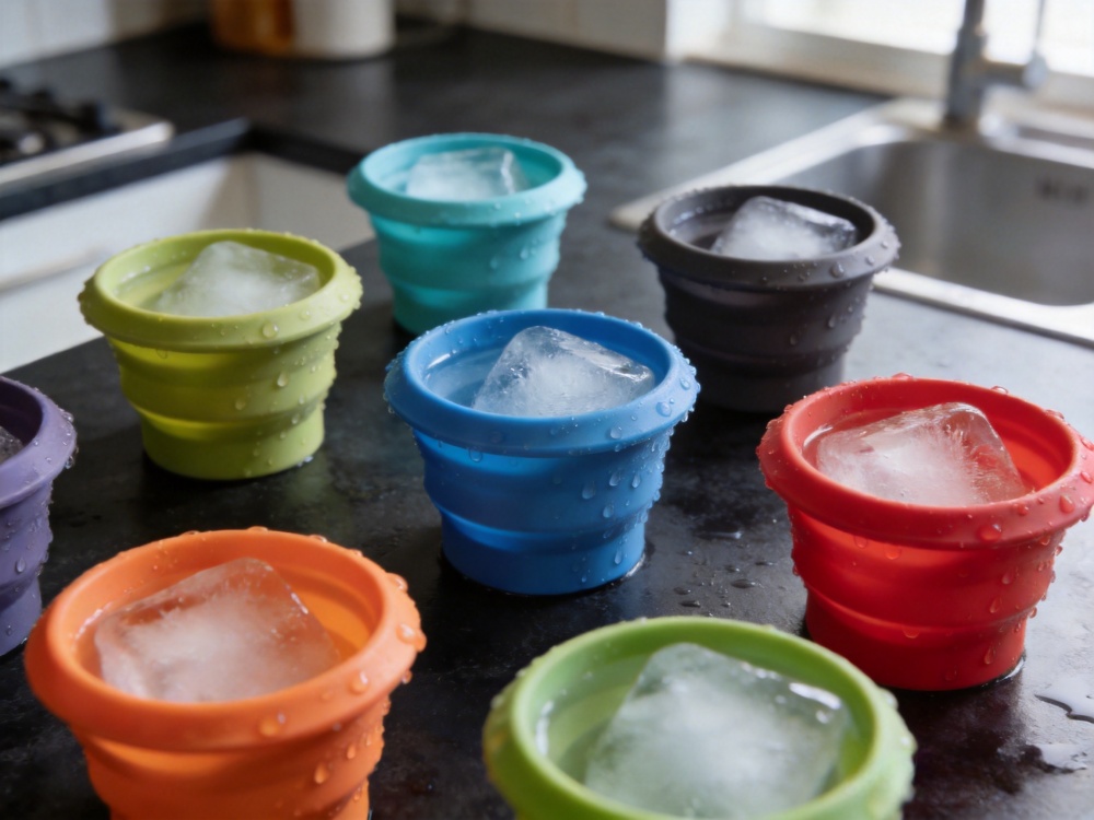 Reusable silicone cups used for making ice cubes
