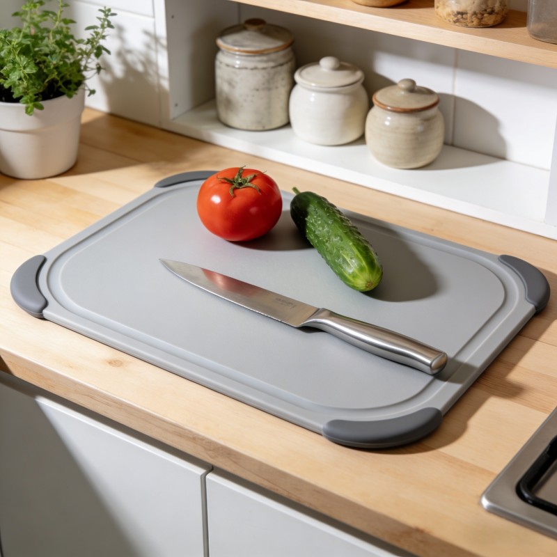 Food grade silicone cutting board used in modern kitchen for safe food preparation