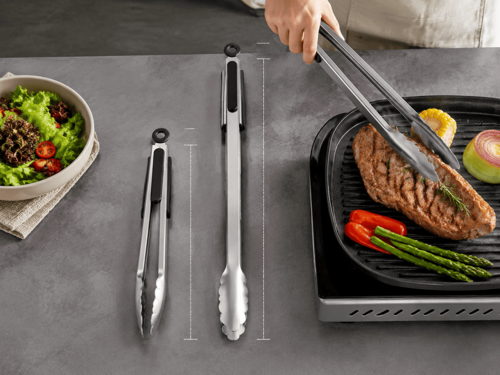 12 inch vs 16 inch kitchen tongs size comparison for cooking and BBQ