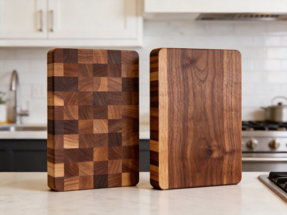 End grain and edge grain walnut cutting boards comparison for kitchen use