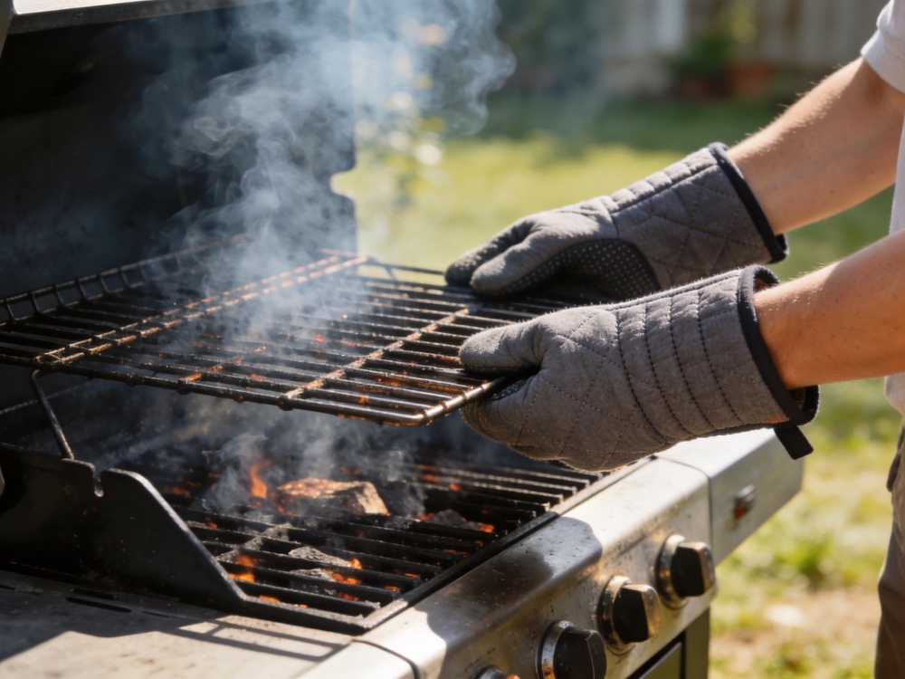 heat resistant BBQ oven mitt gloves handling grill grate
