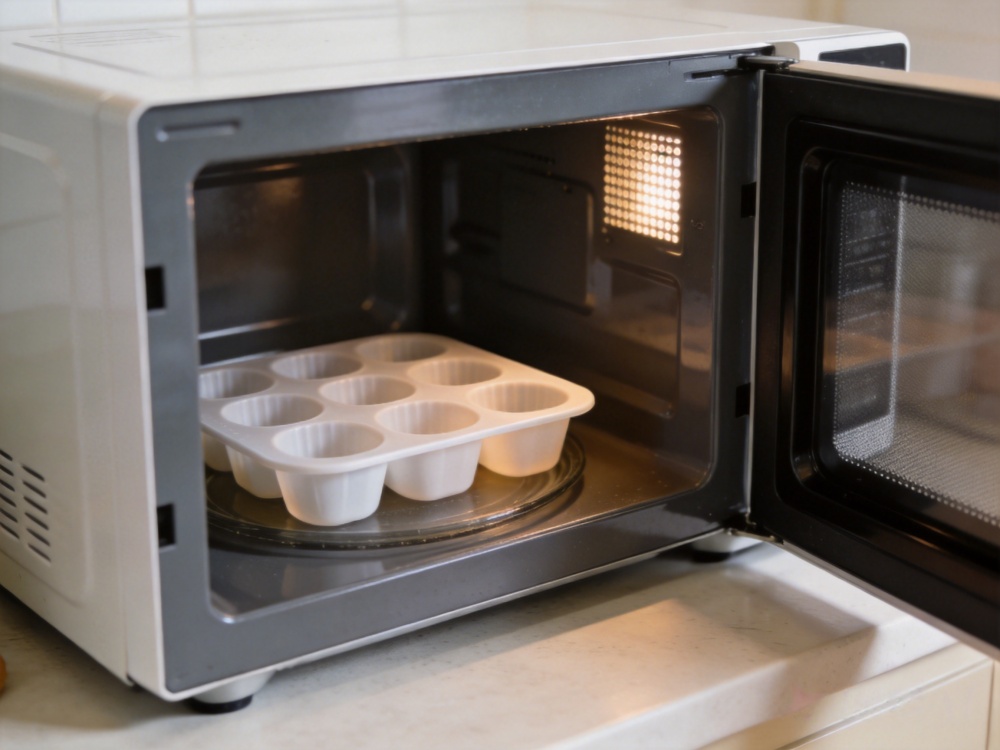 Silicone baking mold inside microwave oven