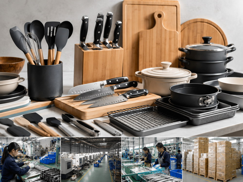 China kitchenware manufacturers producing knives utensils cutting boards bakeware and cooking tools for global markets