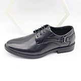 Men's black leather lace-up derby casual shoes with side buckle strap decor model YSN707