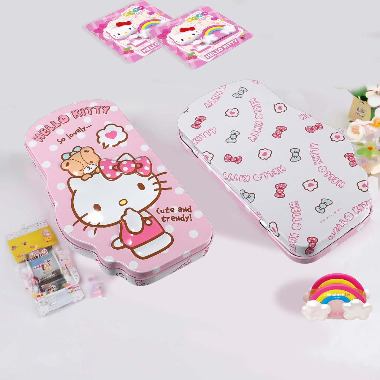 hello kitty tin box with embossed design