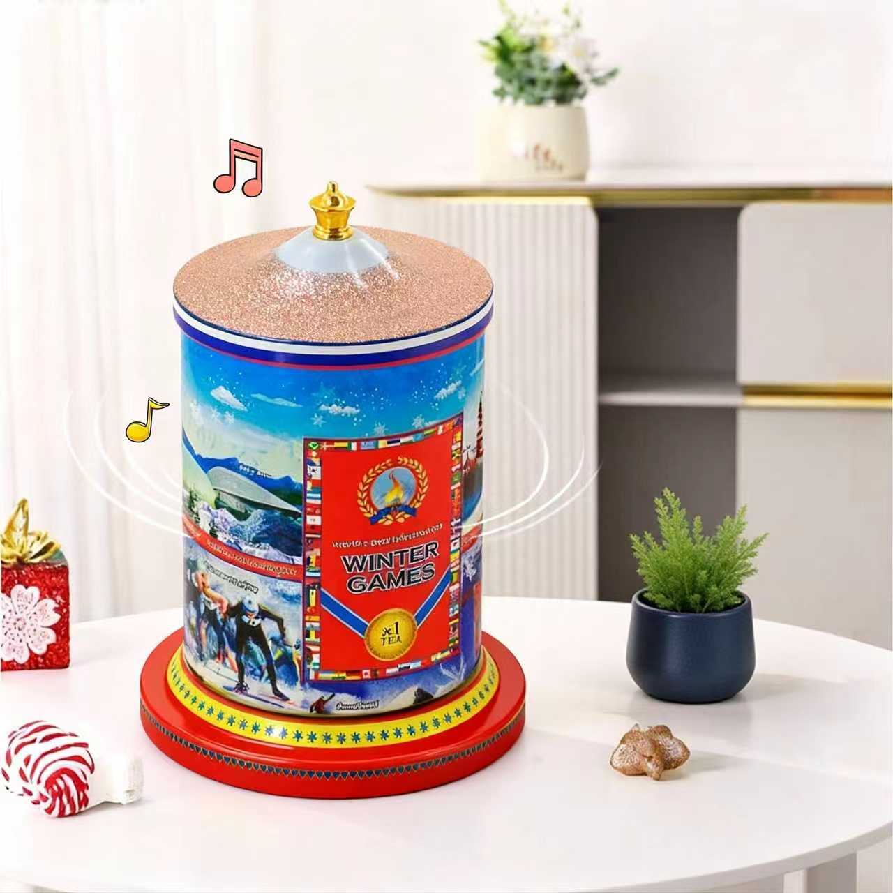 Round carousel tin box