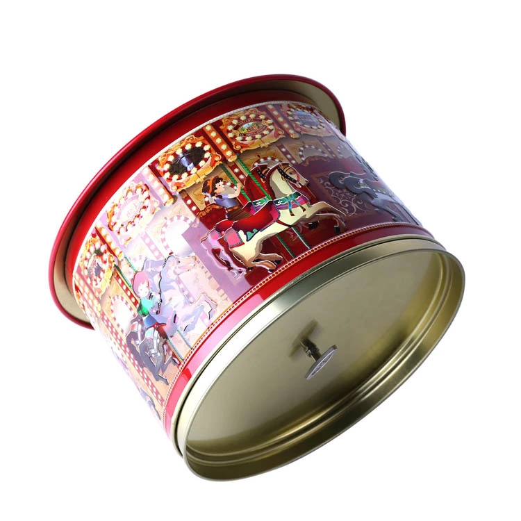 carousel roun tin box with music