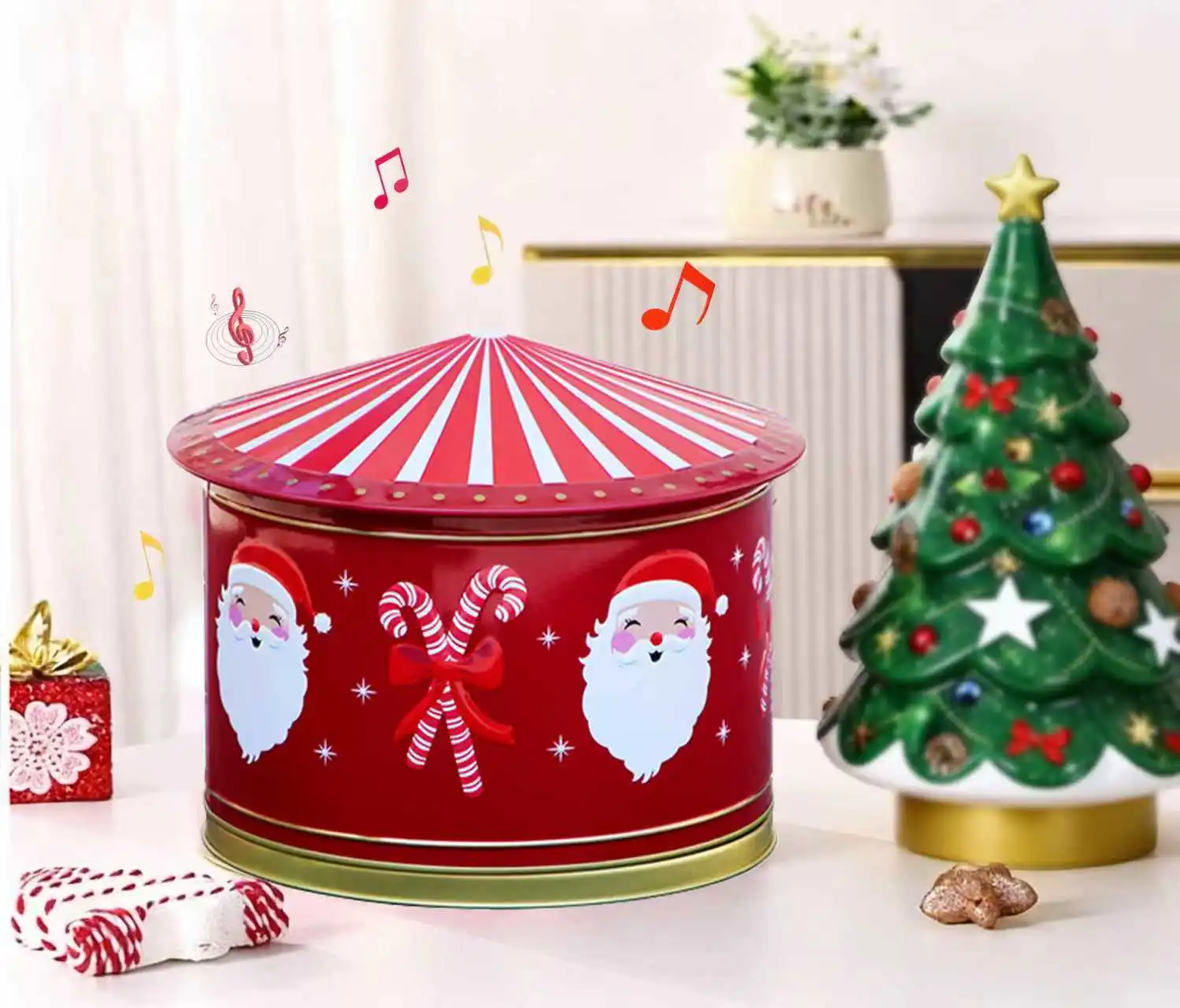 Christmas Carousel music tin box