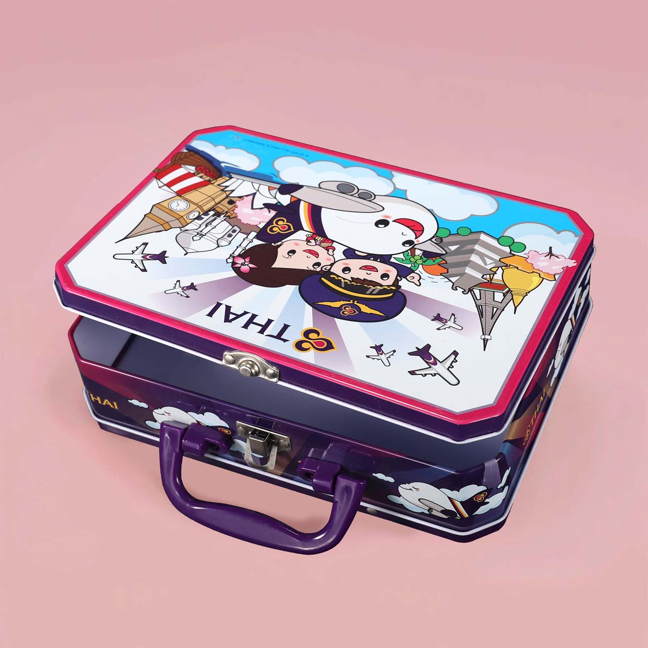 airplane print tin lunch box