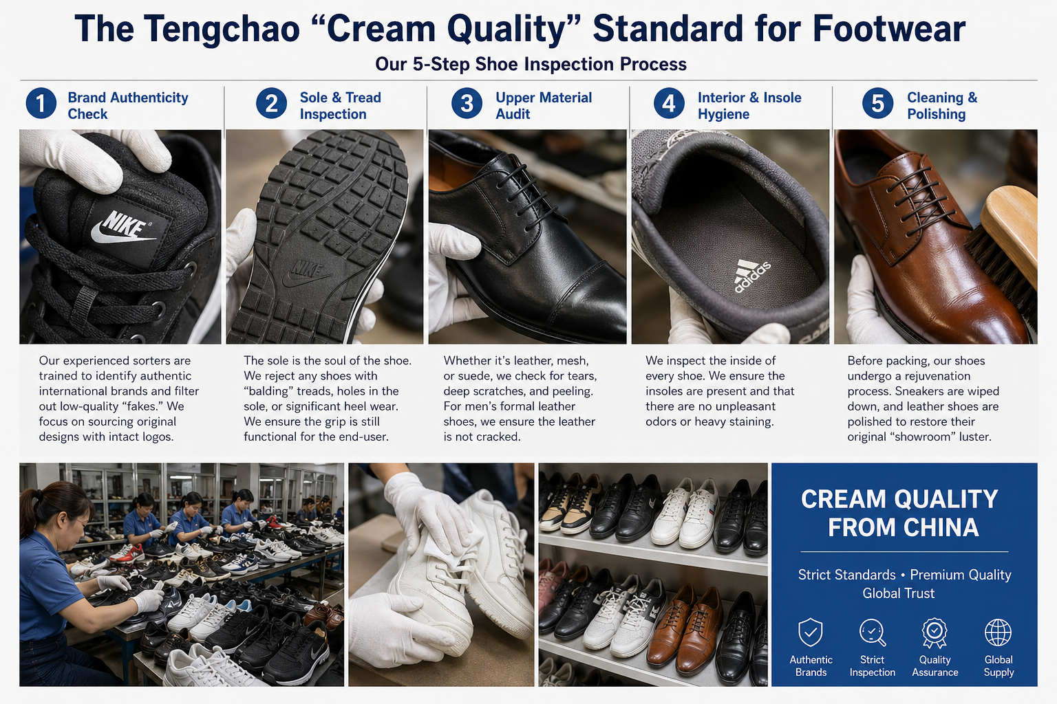 Rigorous quality control and cleaning for second hand international shoes