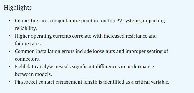 Highlights of the paper about solar connectors