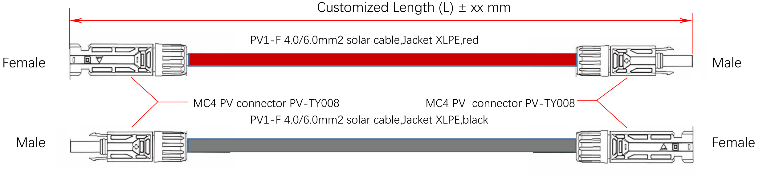mc4 ty008 with cable 2.5mm drawing-mc4 connector cable
