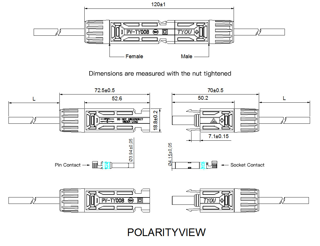 solar mc4 electrical connector drawing