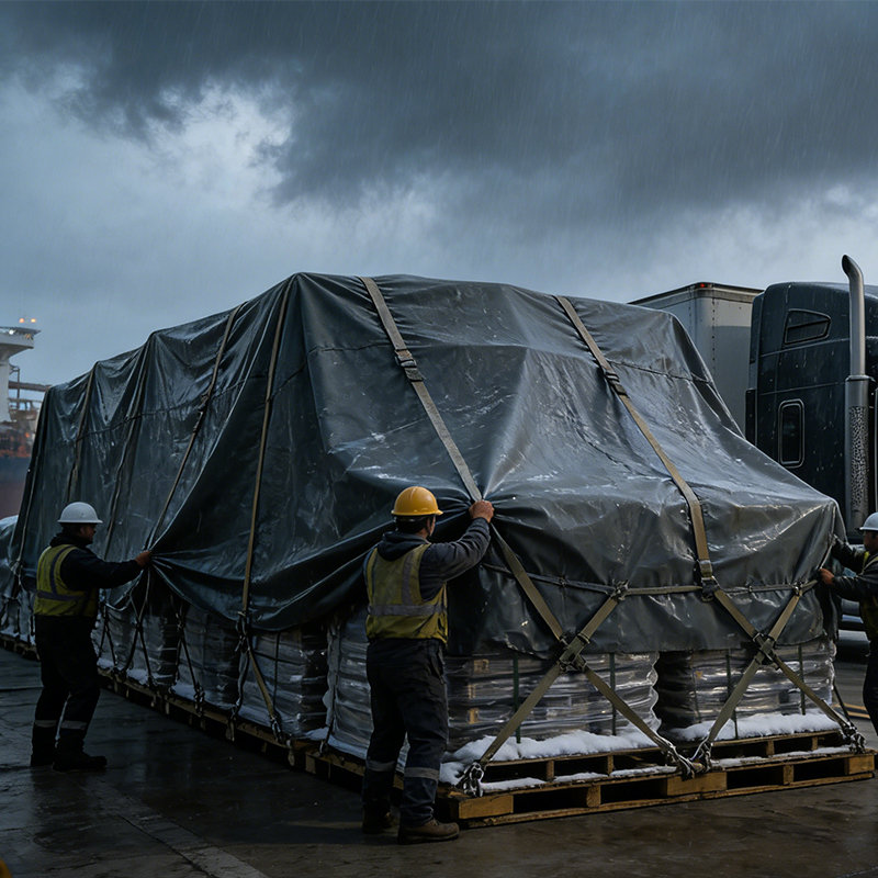 Heavy-duty waterproof tarpaulin for outdoor cargo covering