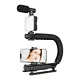 Handheld Smartphone Gimbal AY49U/C. Portable stabilizer with fill light, mic & bracket. Fits iPhone/Android, smooth for live broadcast & shooting.