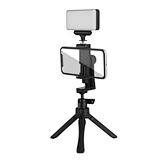 Stativ für Telefon mit Tischständer und LED-Videoleuchte, einstellbarer Helligkeit und Farbtemperatur, perfekt für Videoaufnahmen und Konferenzen.