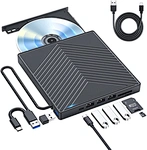 dvd player for laptop – External USB 3.0 optical drive, DVD/CD burner with 4 USB ports & TF/SD card reader, plug-and-play for notebook & PC.