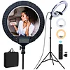 This ring light with stand features 14/18-inch LED, adjustable color temperature, ideal for makeup, live streaming, studio video and photography.