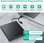 USB 3.0外部DVD驱动器刻录机刻录机DVD RW光驱CD/DVD ROM阅读器播放器，适用于PC笔记本电脑Macbook Dell即插即用usb3.0dvd rw录像机可读写u盘sd卡tf卡CD兼容笔记本电脑Win11和Mac系统高速稳定的外置dvd播放机可读写dvd cd vcd光驱