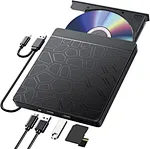 USB 3.0外部DVD驱动器刻录机刻录机DVD RW光驱CD/DVD ROM阅读器播放器，适用于PC笔记本电脑Macbook Dell即插即用usb3.0dvd rw录像机可读写u盘sd卡tf卡CD兼容笔记本电脑Win11和Mac系统高速稳定的外置dvd播放机可读写dvd cd vcd光驱