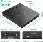 USB 3.0外部DVD驱动器刻录机刻录机DVD RW光驱CD/DVD ROM阅读器播放器，适用于PC笔记本电脑Macbook Dell即插即用usb3.0dvd rw录像机可读写u盘sd卡tf卡CD兼容笔记本电脑Win11和Mac系统高速稳定的外置dvd播放机可读写dvd cd vcd光驱
