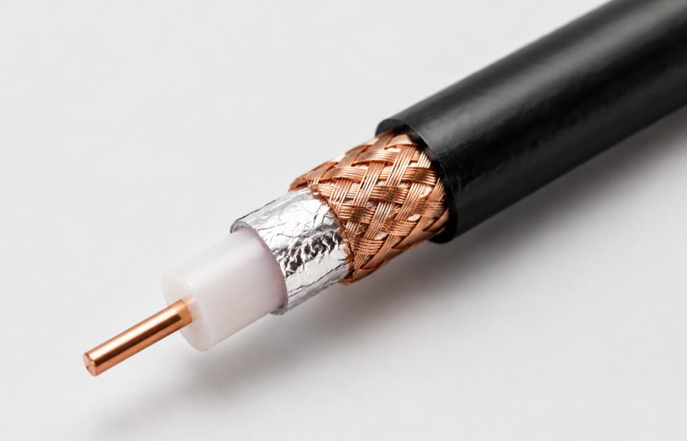 Coaxial cable structure close-up