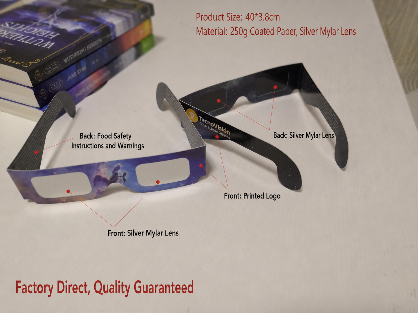 gafas de eclipse solar diseño OEM personalización boceto de marca desarrollo de empaque