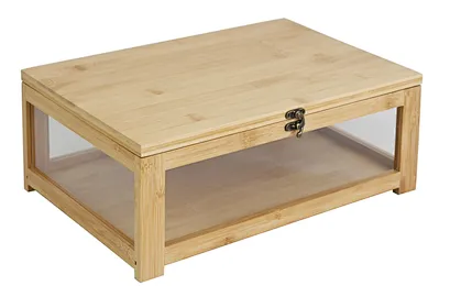 Bamboo-PS Combo Organizer Box: Sturdy Frame + Shatter-Resistant Clear Sides