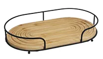 Bamboo Oval Tray with Black Metal Frame