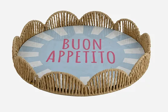 Scalloped Paper‑Rope Woven Round Serving Tray