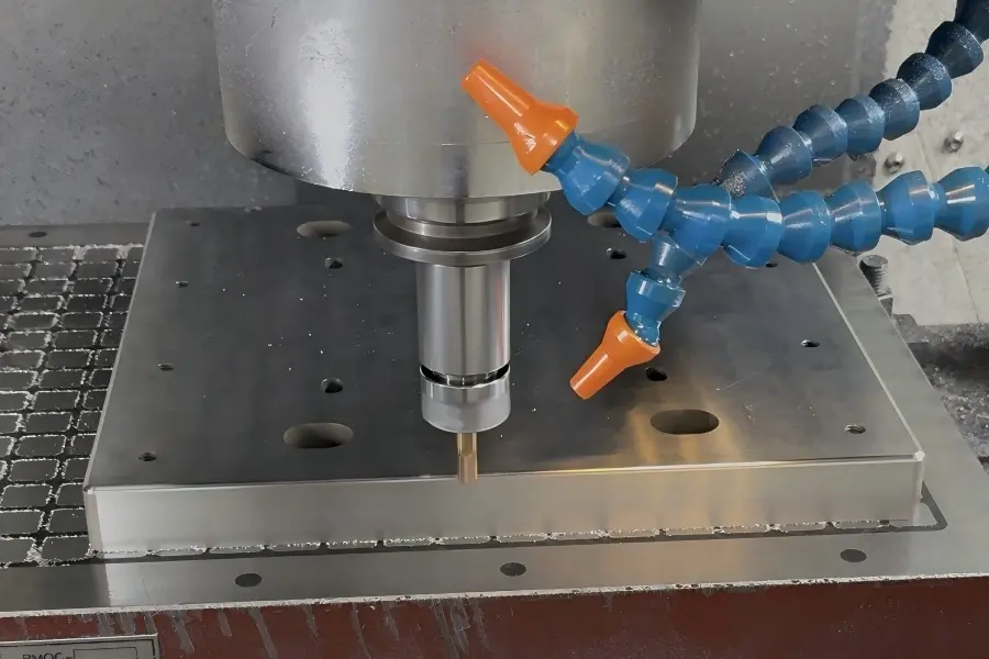 Workpiece Stability for Consistent Surface Finish Large machined workpiece under stable CNC setup for surface finishing