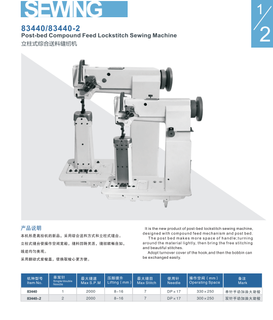 Post-bed Compound Feed Lockstitch Sewing Machine