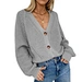 Premium V Neck Cardigan Sweater for women. AW new arrival solid knitted cardigan with lantern sleeves, casual style perfect for all-season daily outfits.