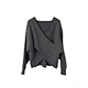 Ladies gray cashmere wrap sweater with crossover V neck and batwing sleeves